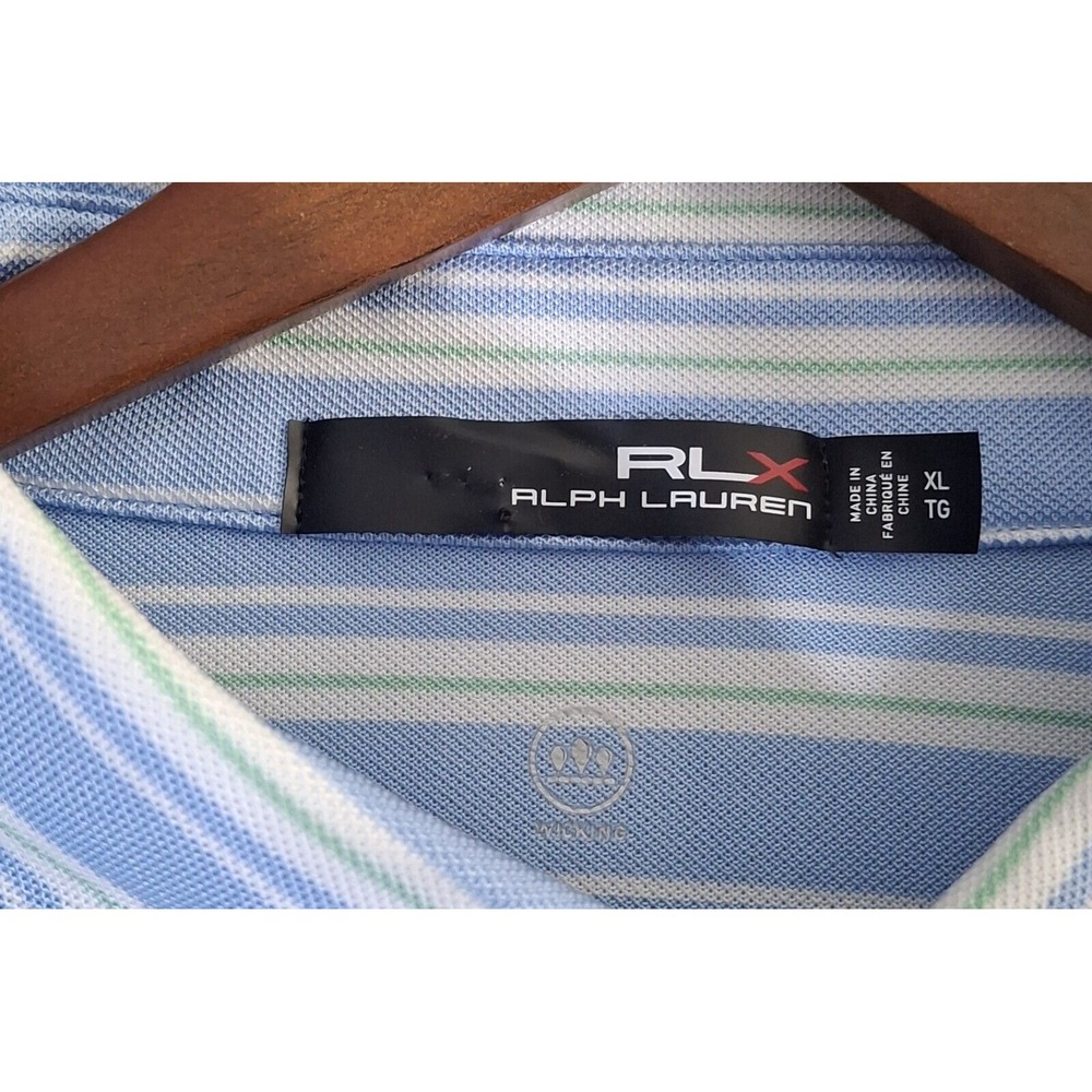 RLX Ralph Lauren Polo Shirt Men's XL Blue Striped Performance Stretch Wicking - Picture 4 of 7